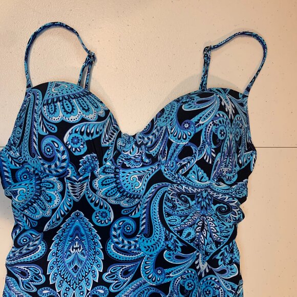 Assets Spanx Push Up Tankini Top Womens Sz S NEW Paisley Blue Slimming Vacation - Picture 3 of 12